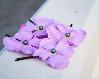 Lilac Flower Bobby Pins, Hair Pin Set, Bridal Hair Pins, Hydrangea Blossoms, Chignon Pins, Wedding Hair Pins, Bridesmaids Bobby Pin Set