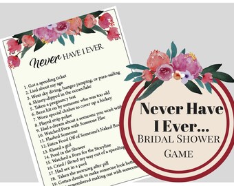 Boho Floral Never Have I Ever Bridal Shower Game, Bachelorette Party Game, Printable Bachelorette Game, Hens Night Game
