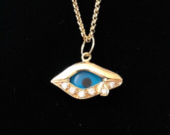 vintage evil eye with tear amulet necklace