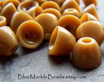 Lucite Bead-Big Hole Bead-Plastic Bead Cap-Bead Caps-Carmel-Tan-Smooth Bead Cap-12 Beads