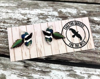 Magpie Earrings, Magpie Studs, Magpie Jewellery, Magpie Jewelry, Animal Studs, Bird Earrings, Bird Jewellery, Bird Jewelry