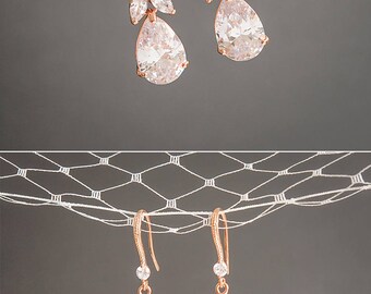 Rose Gold Bridal Earrings, Crystal Wedding Earrings, Clover Leaf Dangle Drop Earrings, Statement Bridal Jewelry, Teardrop Earrings, HARRIET