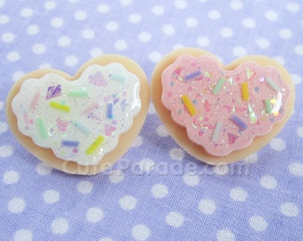Glittery Sugar Cookie Heart Pin with Sprinkles (Pick One) Kawaii Fairy Kei Pastel