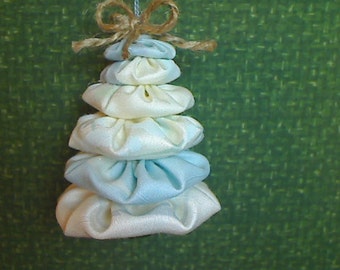 Yo Yo Tree Ornament | XL Blue/ white |Christmas Decoration| Handmade Gift | Christmas Ornament | Folk Art |Yo Yo Ornament | Tree Ornament #5