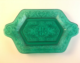 Tiara Glass Tray Green Vintage Antique