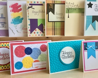 10 Birthday Cards. Handmade Birthday Card Set. Birthday Card Assortment. Happy Birthday Greeting Cards. Blank Birthday Cards. Unisex Cards