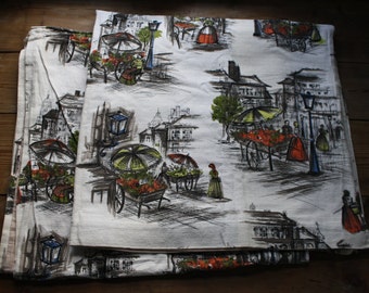 Vintage curtains, barkcloth, fifties, paris, vintage fabric, pair of curtains, retro curtains,