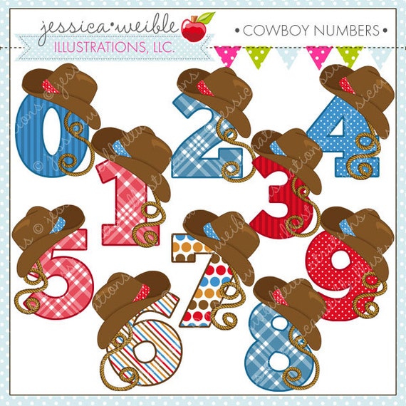 Cowboy Numbers Cute Digital Clipart for Commercial or Personal