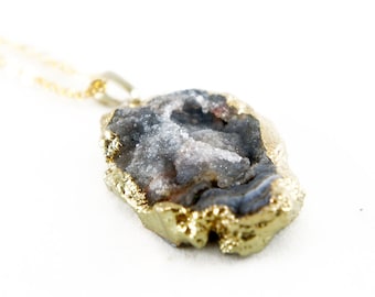 OOAK Raw Druzy Necklace - Natural Agate Druzy Pendant Necklace - Sparkle Galaxy Druzy - DGN14