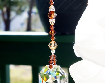 Crystal Ceiling Fan Pull Chain, Swarovski Crystal Light Pulls, Brown Room Decor, Hanging Crystals, Prism Suncatcher for Ceiling Fan Pull
