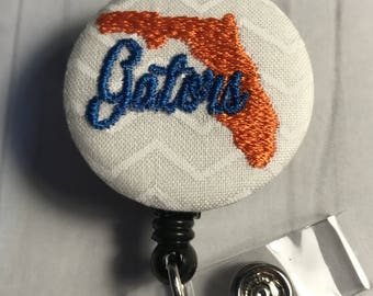Gators Badge Reel Slide Clip or Swivel Clip - Id Holder- Retractable White Chevron