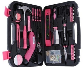 1 Brand New Ladies Womens Tool Set women's Tool Kit & Cordless Screwdriver Drill hammer scrapper tools home improvement Women's Pink tools
