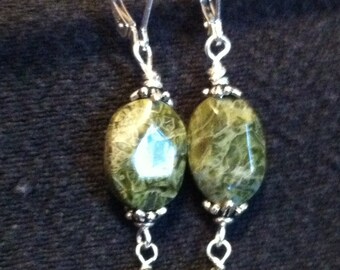 Fantastic Faceted Olive Jasper with Freshwater Pearls