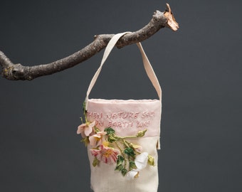 Roses gone wild - linen and silk handbag