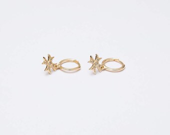 Cross hoop earrings - dainty cz huggie earrings - minimal cross hoop earrings - tiny cross hoops - drop cross hoops - zirconia cross earring