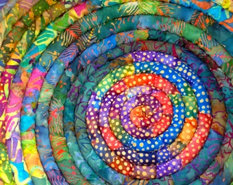 Batik Fabric Coiled Basket of Sunflowers