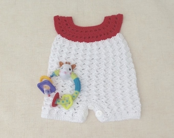 Romper playsuit cotton baby crochet Bodysuit, bib, white, baby, newborn onesie, sleeveless combination