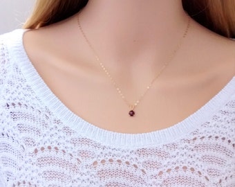 Tiny garnet necklace 14Kt gold-filled; gemstone necklace gold; gold garnet necklace; small garnet necklace; January birthstone necklace
