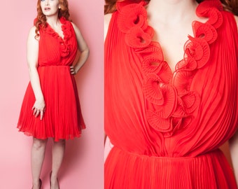 1960's Jack Bryan Pleated Chiffon Ruffle Dress