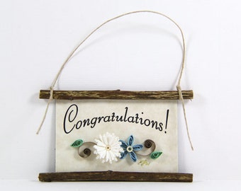 Paper Quilled Magnet 442 - Congratulations, Gift Basket Item, Kitchen Flower Decor, Quilled Ornament, 3D Paper Quilling, Mini Art Sign