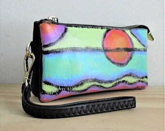Hand Painted Abstract Art Clutch Bag Wristlet Purse Handbag