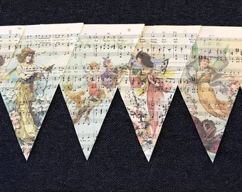 Vintage whimsical Fairies Music Sheet Banner
