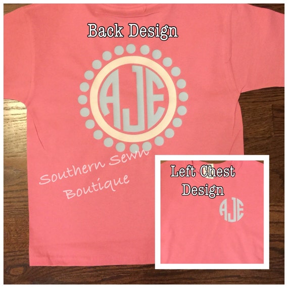 Youth/Girls Left Chest Monogram & Back Dot Monogram Design