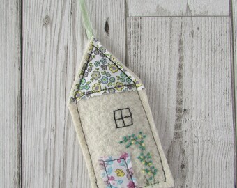Little House Lavender Bag, Upcycled Felt Embroidered Scented Sachet, Mothers Day Gift