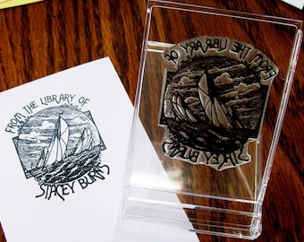 Personalized Sailing Ex Libris Bookplate Rubber Stamp A02