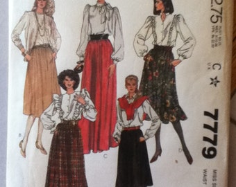 McCalls Skirt Pattern 7779 Size: 14, Waist 28", Hip 38"