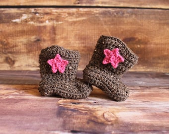 Cowboy Boots and Removable Stars - cowgirl boots knit cowboy boots crochet cowboy baby child toddler infant newborn matching hat boots