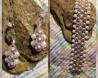 Formal Glass Peral Bracelet & Earrings