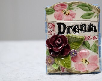 DREAM mosaic art, mosaic wall art, pique assiette