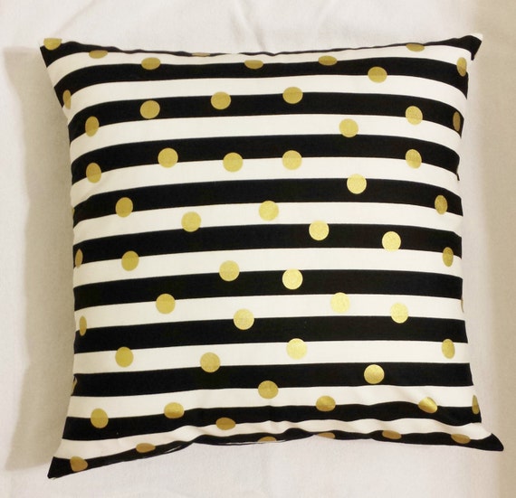 1 Black white striped gold polka dots pillow cover sham
