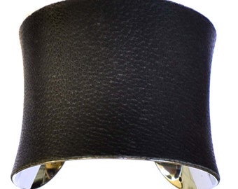 Dark Asphalt Grey Leather Cuff Bracelet - by UNEARTHED