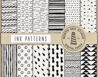 Ink Digital Paper, Black Ink Papers, Hand Painted Patterns, Brush Marks Digital Backgrounds, Digital Download, Don't Forget Use Coupon Code!