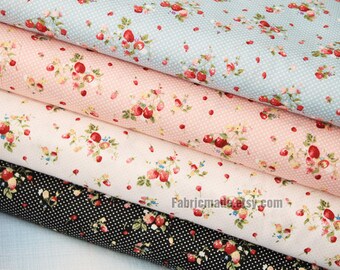 Strawberry Fabric/ Designs Fabric / 4 Fat Quarter Bundle / Fabric Bundle / Cotton Quilt Fabric