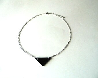 Black leather triangle pendant necklace