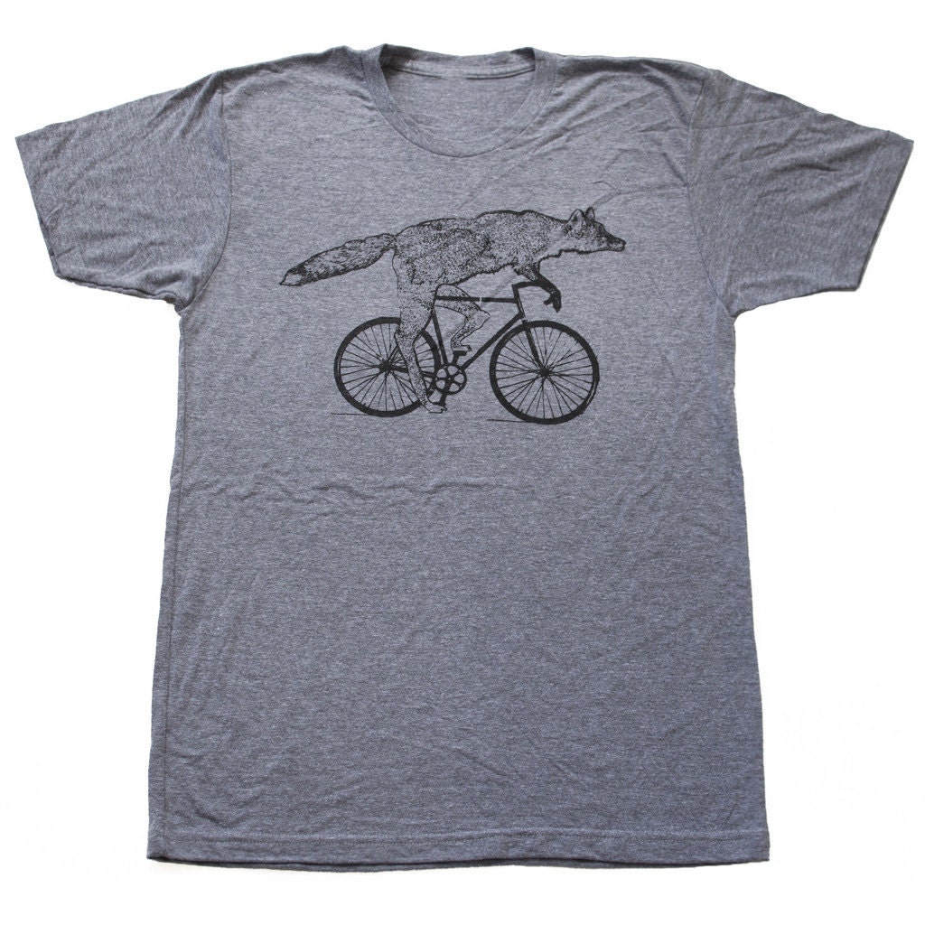 Fox on a bicycle Mens T Shirt Unisex Tee Tri Blend Tee