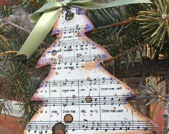 Vintage Christmas Sheet Music Tree Ornament