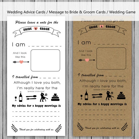 Wedding advice card message to bride and groom cards note to