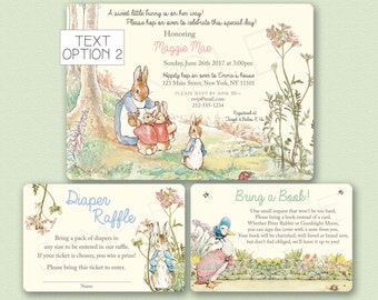 Peter Rabbit Baby Shower Invitation - Peter Rabbit Invitation - Peter Rabbit Birthday Invitation Bring a Book Card , Diaper Raffle Card