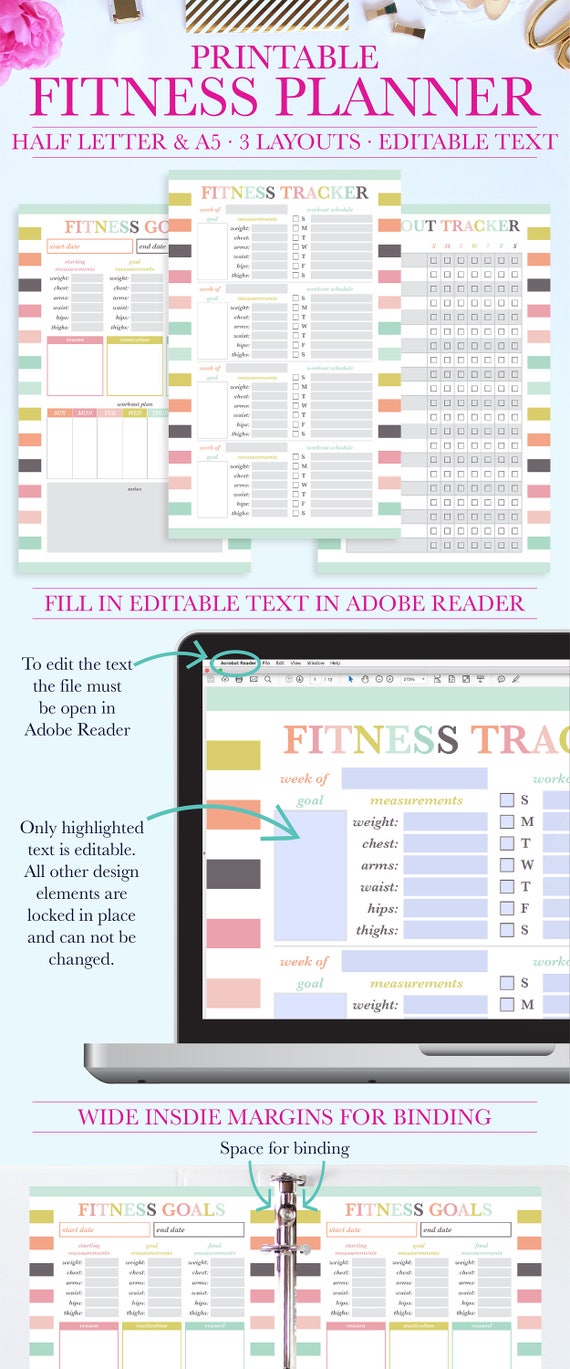 Fitness Journal Fitness Printable Fitness Planner PDF