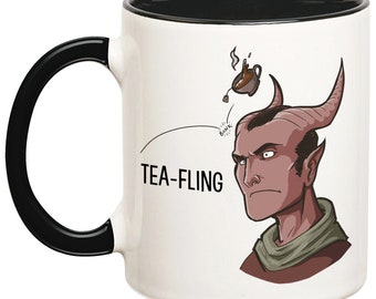 Tea-Fling Mug, Tiefling Mug, Funny Tiefling Mug, Tiefling Parody Mug, Dungeons And Dragons Mugs, DnD Coffee Mugs, Role Playing Mug, RPG Mug