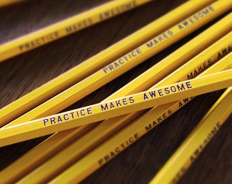Practice Makes Awesome Pencil 6 Pack Yellow, funny stocking gift, motivational pencils, funny pencils, Engraved Pencil Set, tv show quotes
