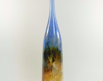 ISLE of WIGHT Glass - Michael Harris - Rare BLUE aurene attenuated bottle - 18"