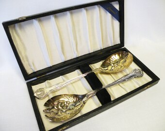 Set of Silverplate Salad Serving Utensils - Sheffield England - Kings Pattern - Holiday Flatware, Tea Party Service, Weddings, Parties