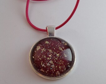 Deep Red Burgandy Sparkly Glittery Cabochon Pendant