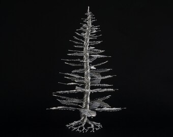 Wire Tree Sculpture of The Twisted Leader, Pine Tree, by OnceWire, Made to order