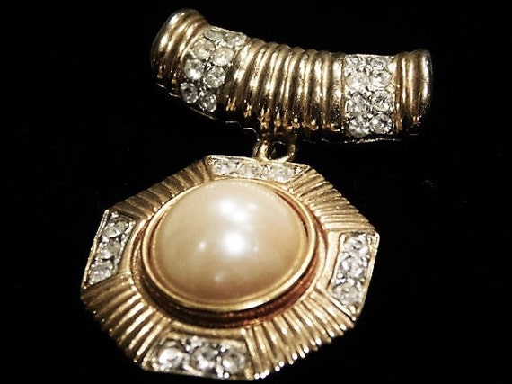 Slide Pendant /Faux Pearl Cabochon / Crystal Rhinestone